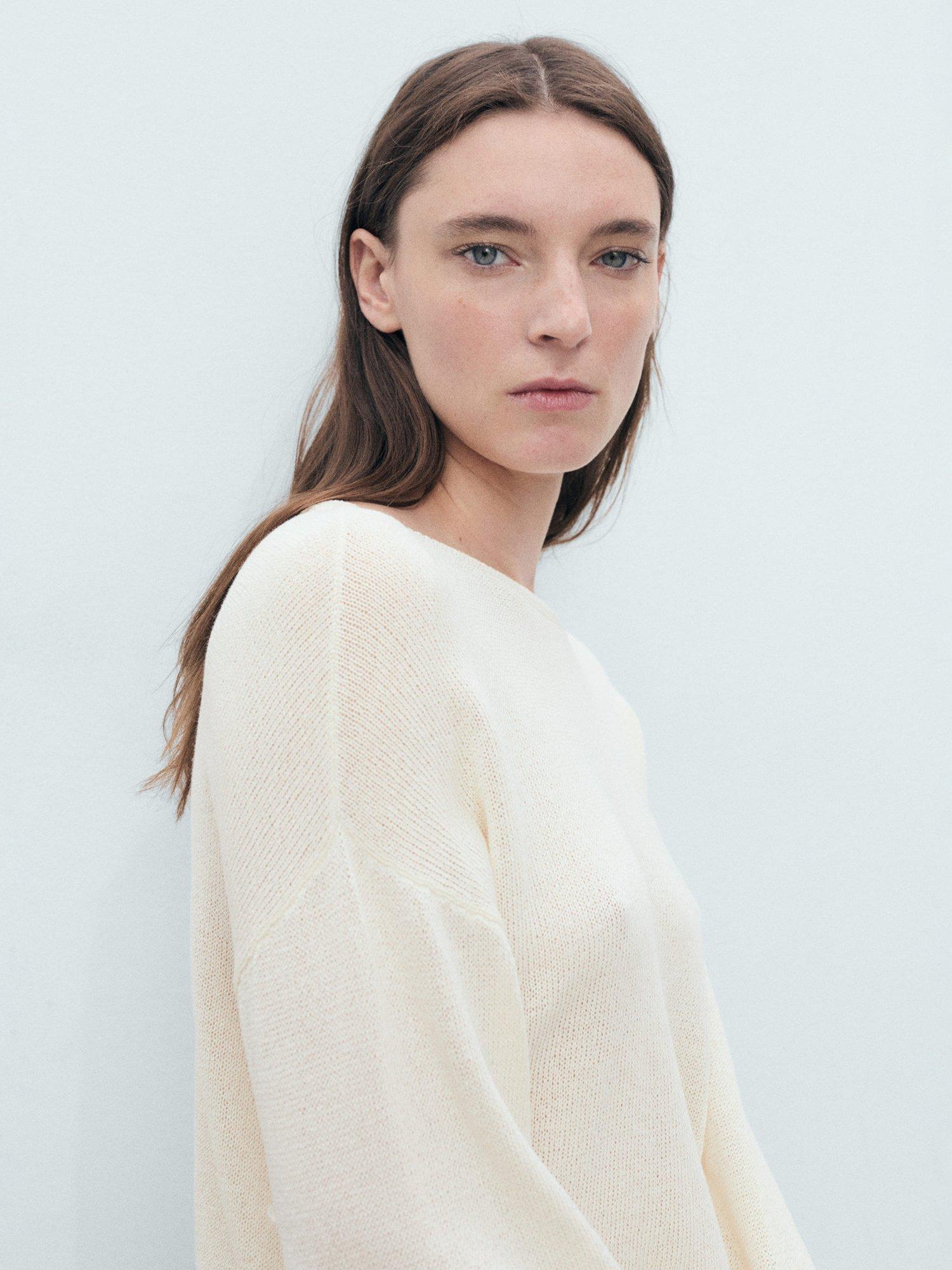 Product image 6 of 7, which shows Mango Solete Boat Neck Jumper, Light Beige, L