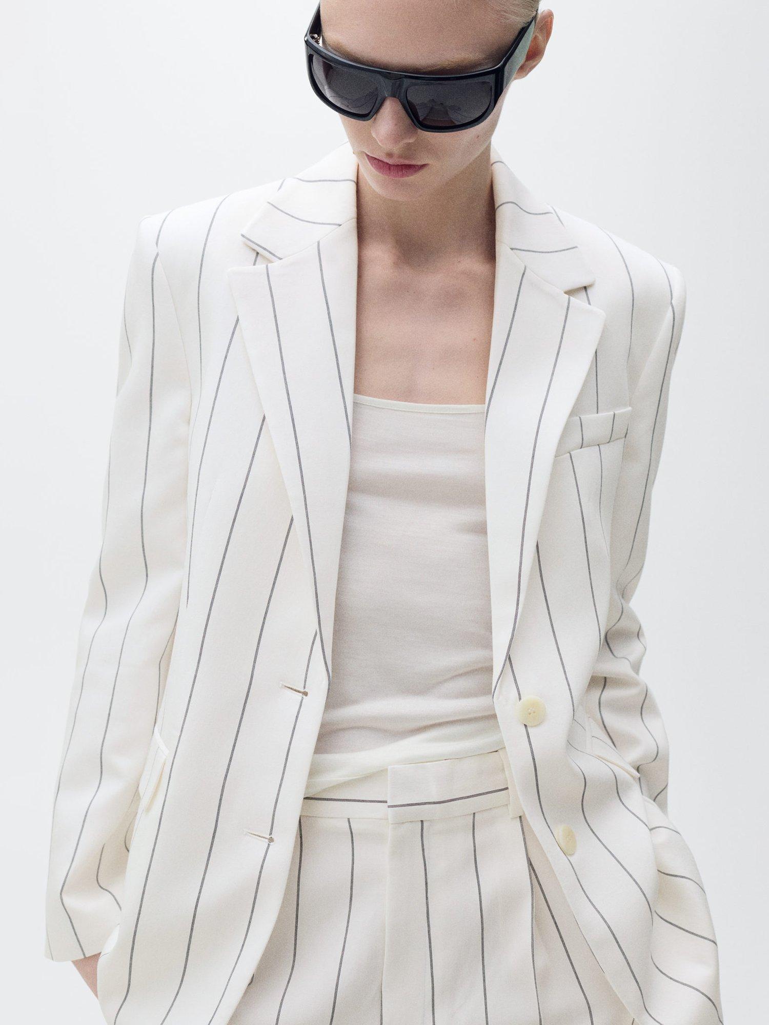 Mango Moscova Stripe Blazer, White
