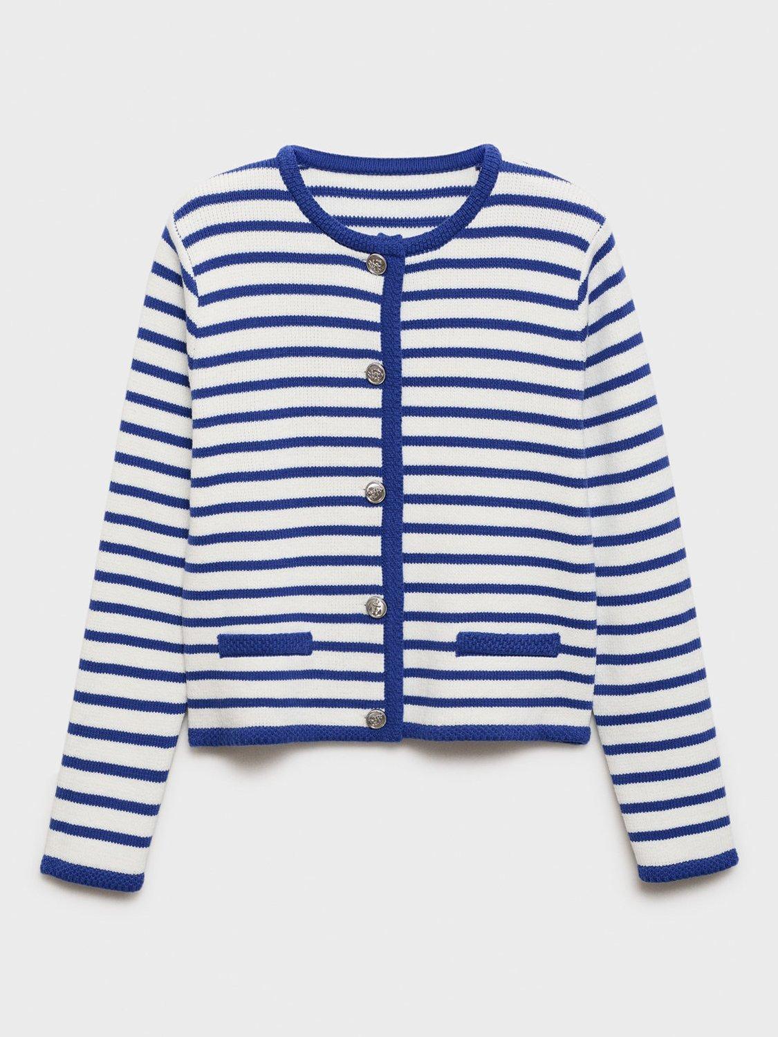 Product image 3 of 7, which shows Mango Eliot Stripe Knit Cardigan, Medium Blue, L