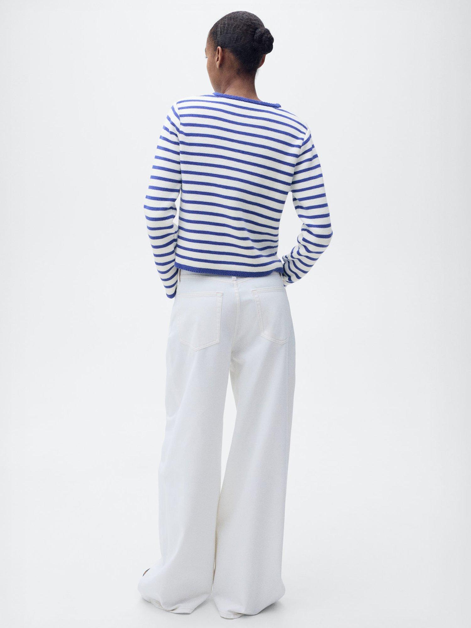 Product image 4 of 7, which shows Mango Eliot Stripe Knit Cardigan, Medium Blue, L