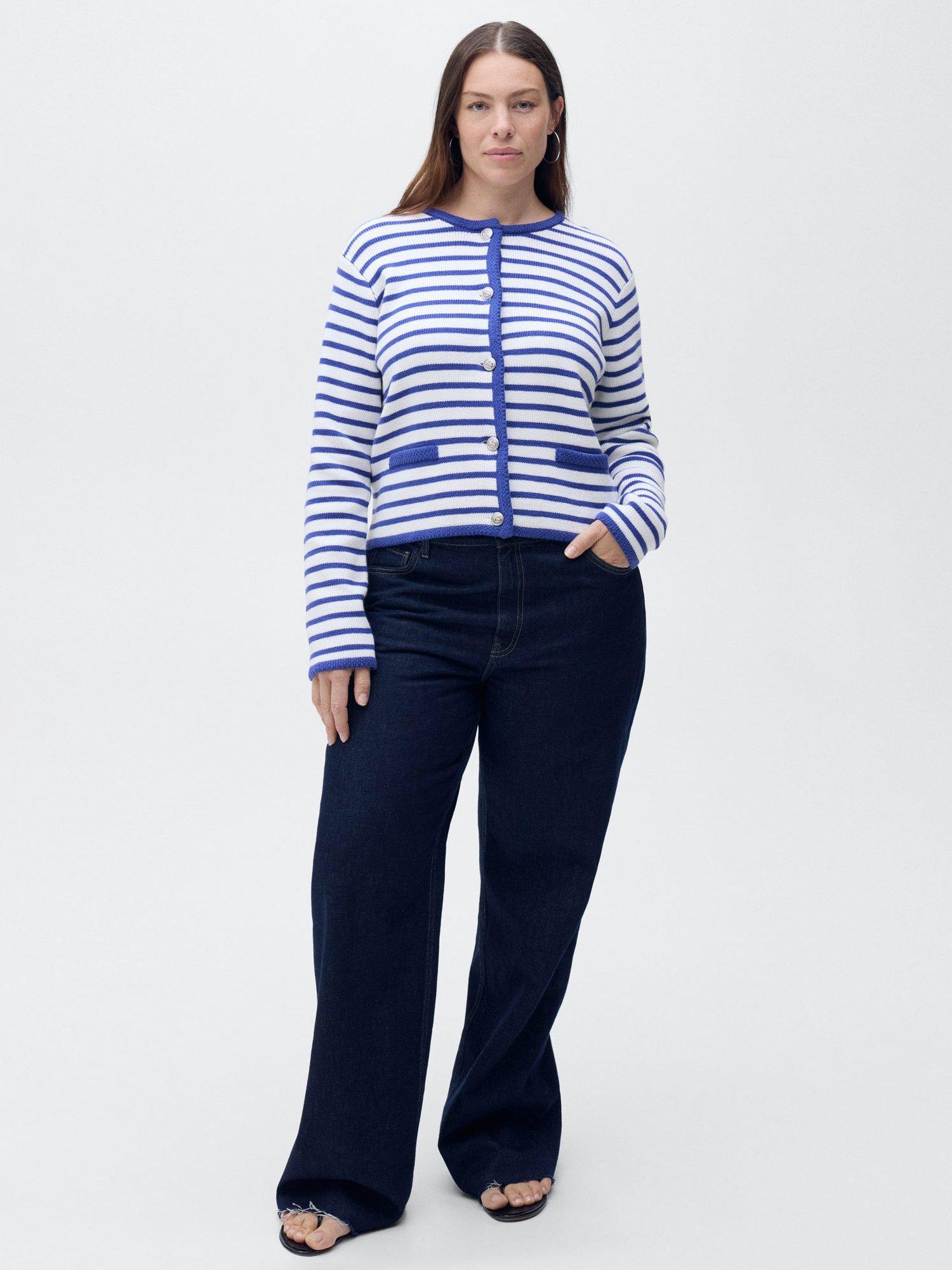Product image 6 of 7, which shows Mango Eliot Stripe Knit Cardigan, Medium Blue, L