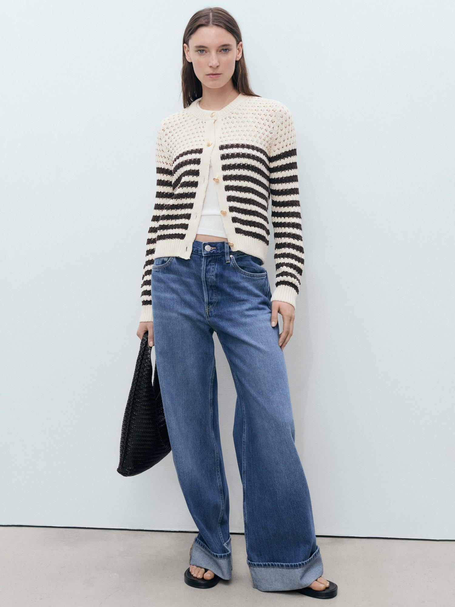 Product image 2 of 8, which shows Mango Oliva Stripe Open Knit Cardigan, Brown/Multi, XS