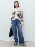 Mango Oliva Stripe Open Knit Cardigan, Brown/Multi