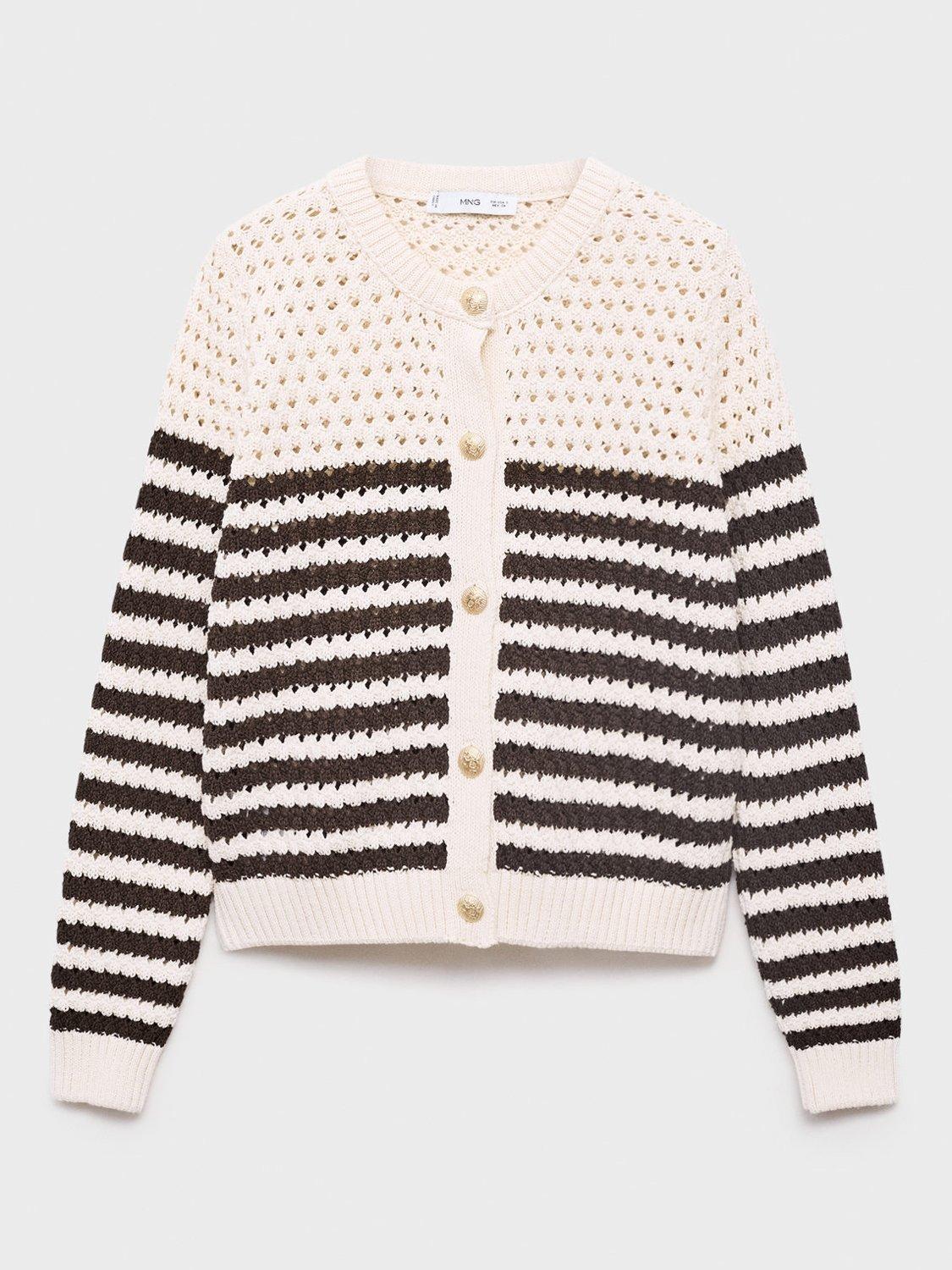 Product image 3 of 8, which shows Mango Oliva Stripe Open Knit Cardigan, Brown/Multi, XS