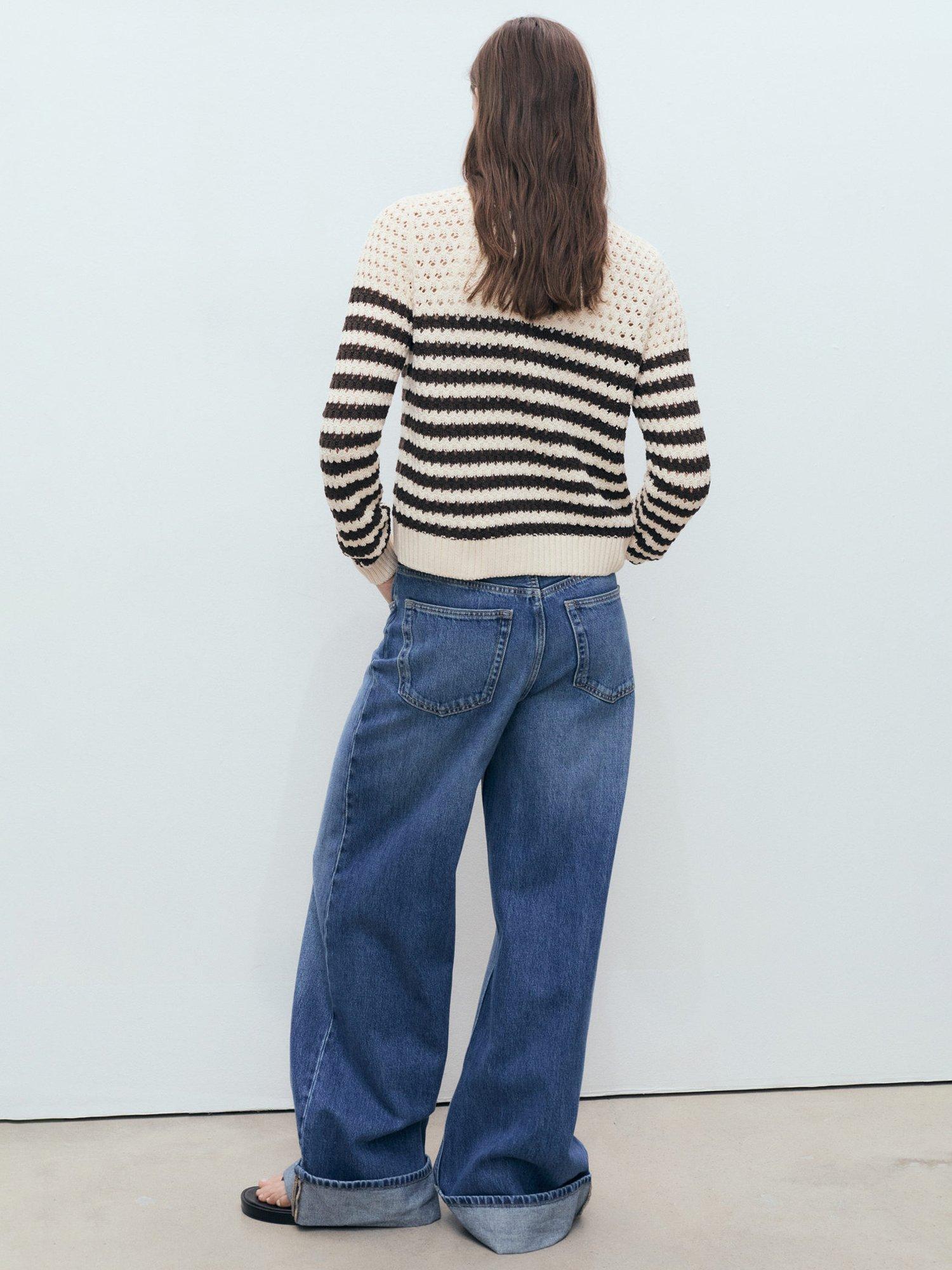 Product image 4 of 8, which shows Mango Oliva Stripe Open Knit Cardigan, Brown/Multi, XS