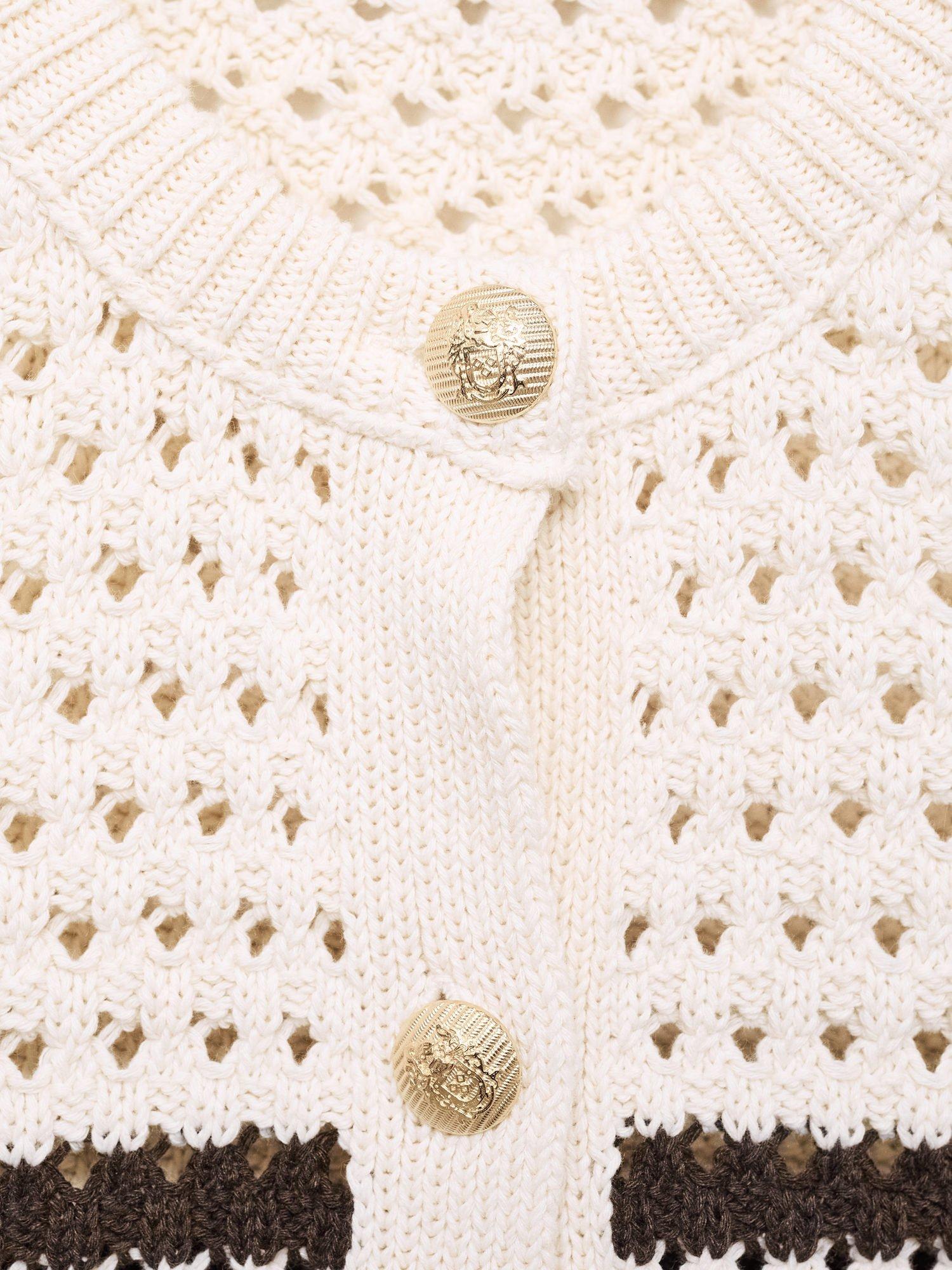 Product image 8 of 8, which shows Mango Oliva Stripe Open Knit Cardigan, Brown/Multi, XS