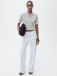 Mango Porta Stripe Short Sleeve Cardigan, Cream/Navy