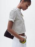 Mango Porta Stripe Short Sleeve Cardigan, Cream/Navy