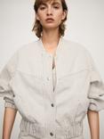 Mango Laurie Stripe Denim Jacket, Light Beige