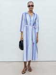 Mango Marina Stripe Linen Rich Shirt Dress, Medium Blue