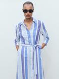Mango Marina Stripe Linen Rich Shirt Dress, Medium Blue