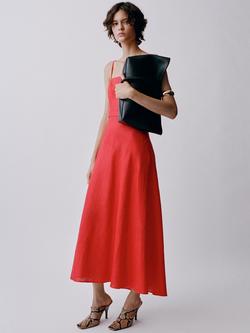 Mango Nickie Belted Pure Linen Dress, Red, Red