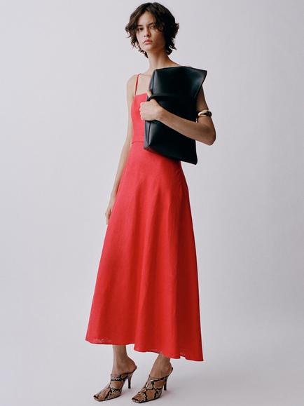 Mango Nickie Belted Pure Linen Dress, Red, Red