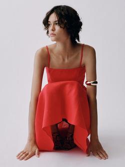 Mango Nickie Belted Pure Linen Dress, Red - view 2, Red