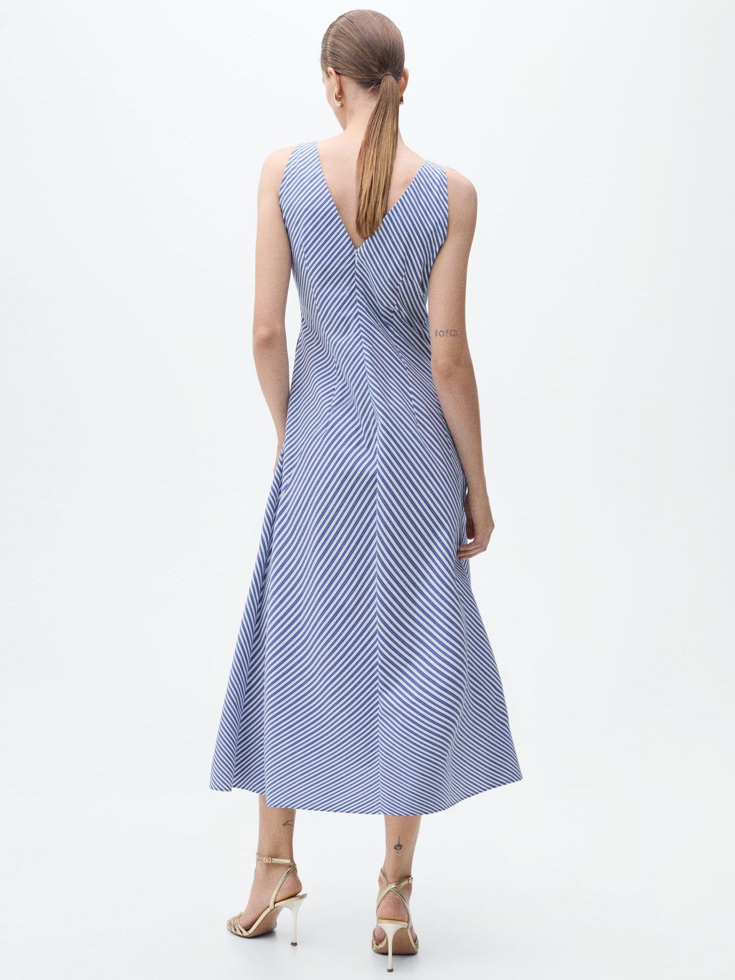 Product image 4 of 7, which shows Mango Prima Stripe Midi Dress, Medium Blue, 10