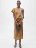 Mango Rachel Asymmetric Pure Linen Dress, Medium Brown