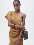 Mango Rachel Asymmetric Pure Linen Dress, Medium Brown