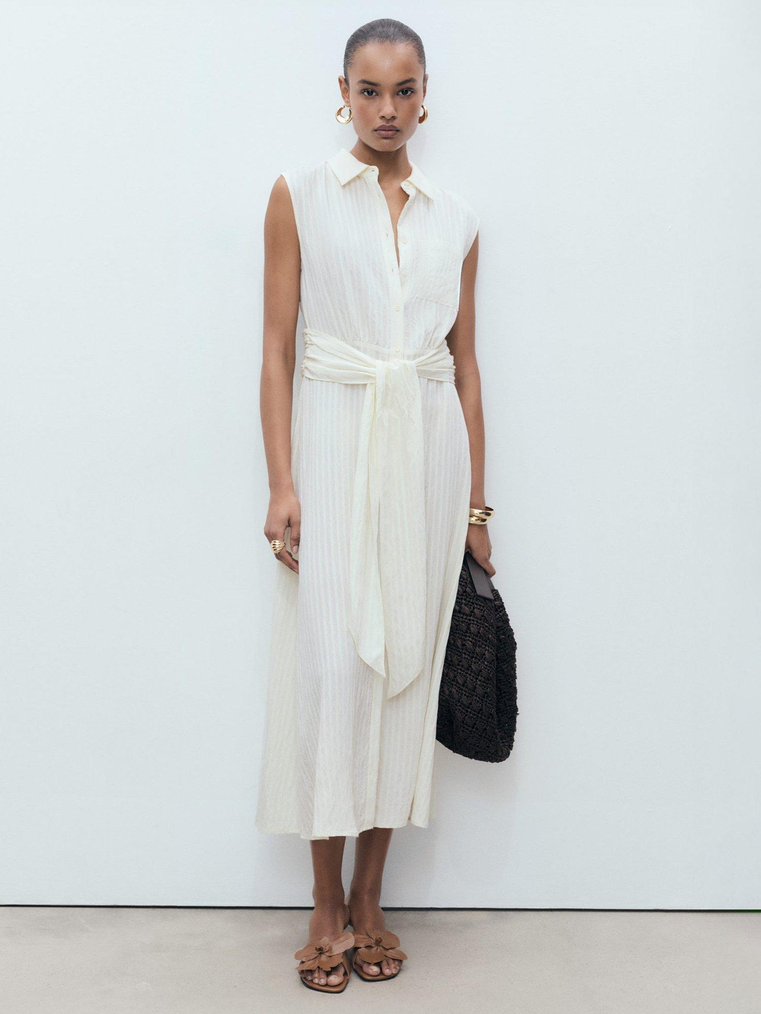 Mango Sero Bow Shirt Dress, Off White