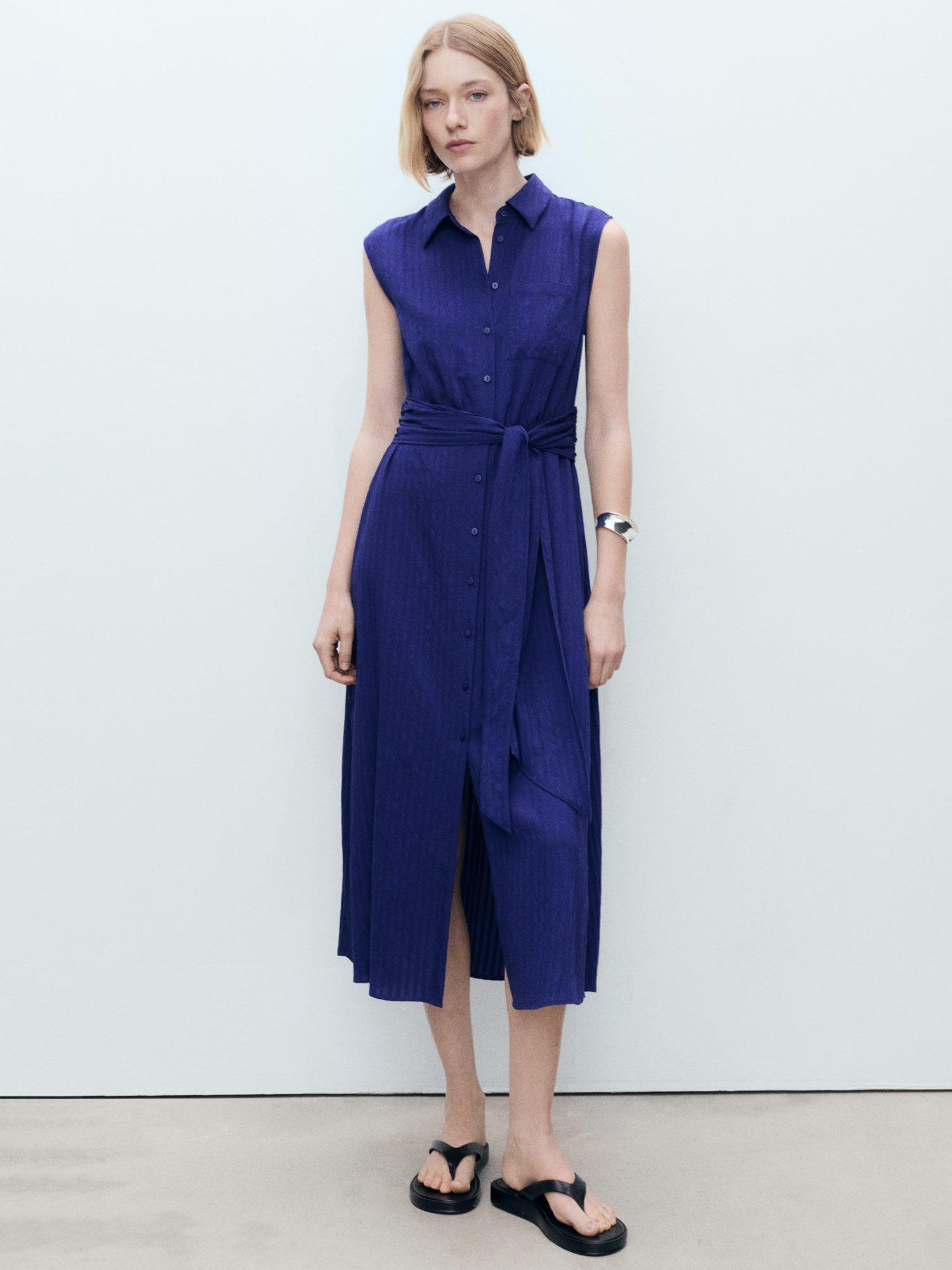 Mango Sero Bow Detail Shirt Dress, Medium Blue