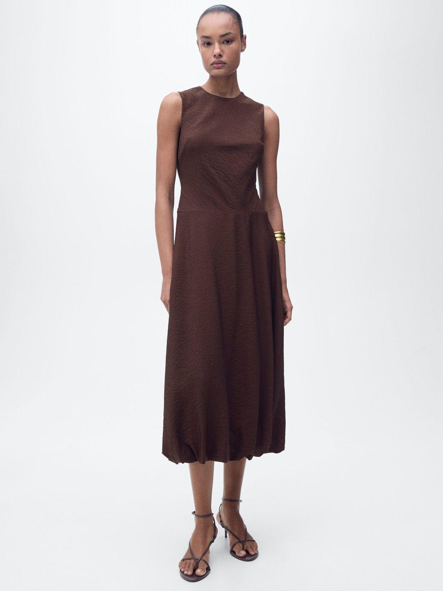 Product image 1 of 7, which shows Mango Terra Sleeveless Midi Dress, Dark Brown, 10