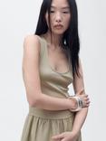 Mango Valvi Scoop Neck Flared Midi Dress, Khaki