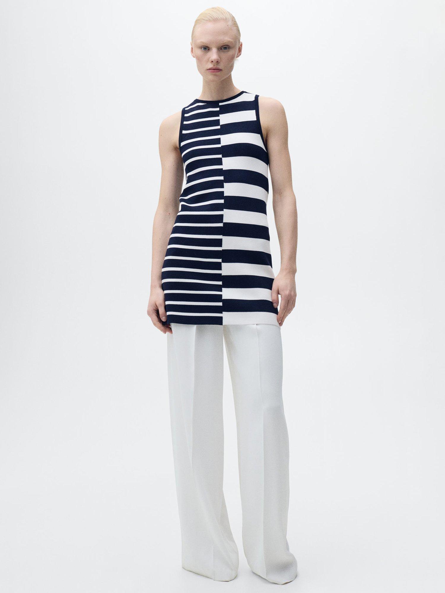 Product image 2 of 8, which shows Mango Zunga Bodycon Mini Dress, Navy/White, 10