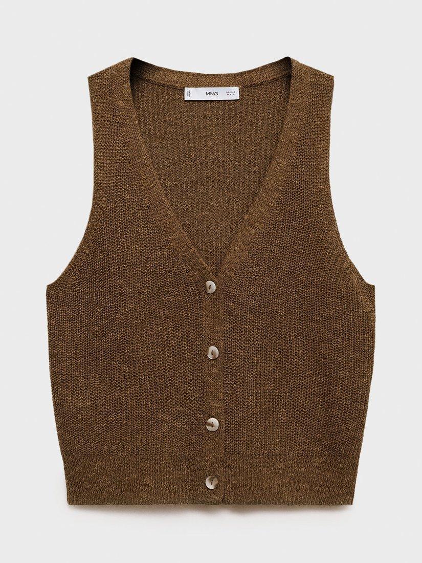 Product image 3 of 8, which shows Mango Jazmin Knit Sleeveless Cardigan, Medium Brown, XXXL