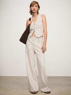 Mango Laurie Stripe Zip Waistcoat, Light Beige, Light Beige