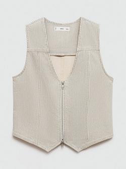 Mango Laurie Stripe Zip Waistcoat, Light Beige - view 2, Light Beige