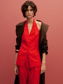 Mango Limona Pure Linen Waistcoat, Red - view 2, Red