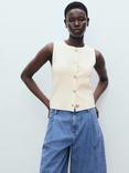 Mango Pinipon Fine Knit Waistcoat, Light Beige, Light Beige