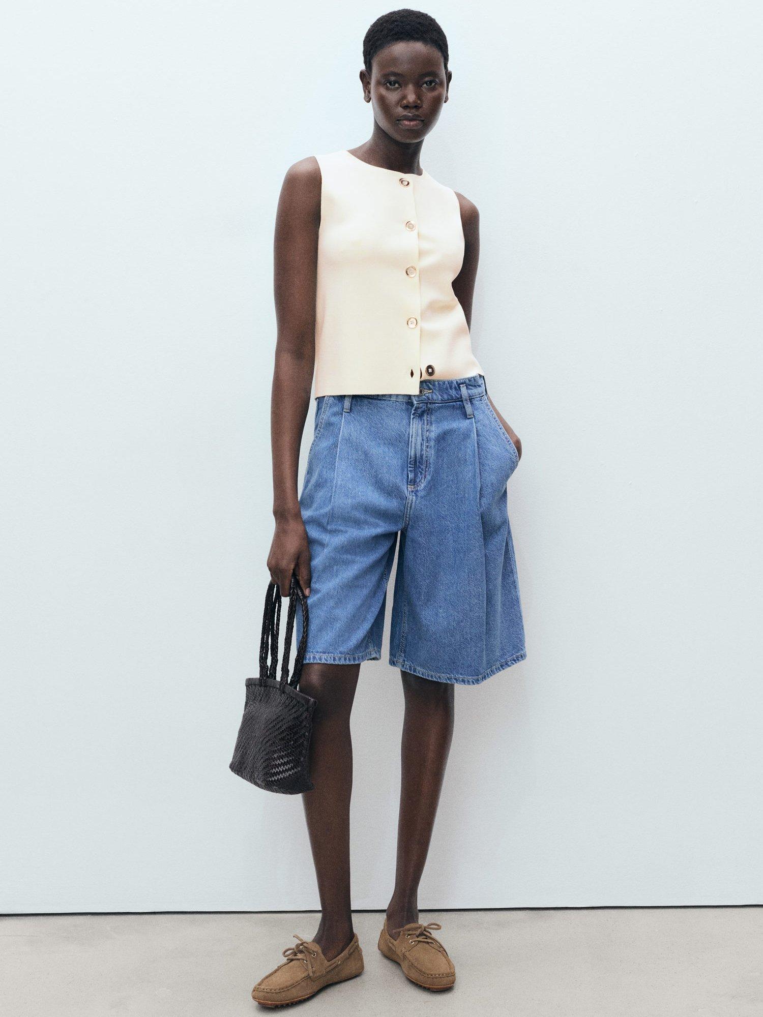 Product image 2 of 8, which shows Mango Pinipon Fine Knit Waistcoat, Light Beige, XS