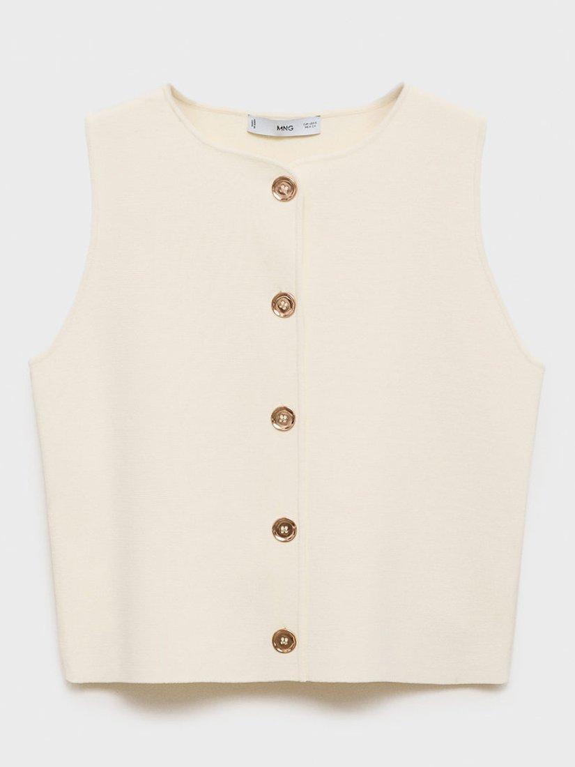 Product image 3 of 8, which shows Mango Pinipon Fine Knit Waistcoat, Light Beige, XS