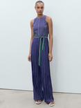 Mango Palvin Stripe Belted Jumpsuit, Blue/Multi