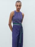 Mango Palvin Stripe Belted Jumpsuit, Blue/Multi