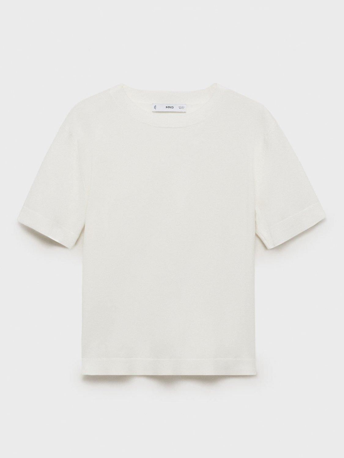 Product image 3 of 7, which shows Mango Blanche Fine Knit Short Sleeve Jumper, White, L