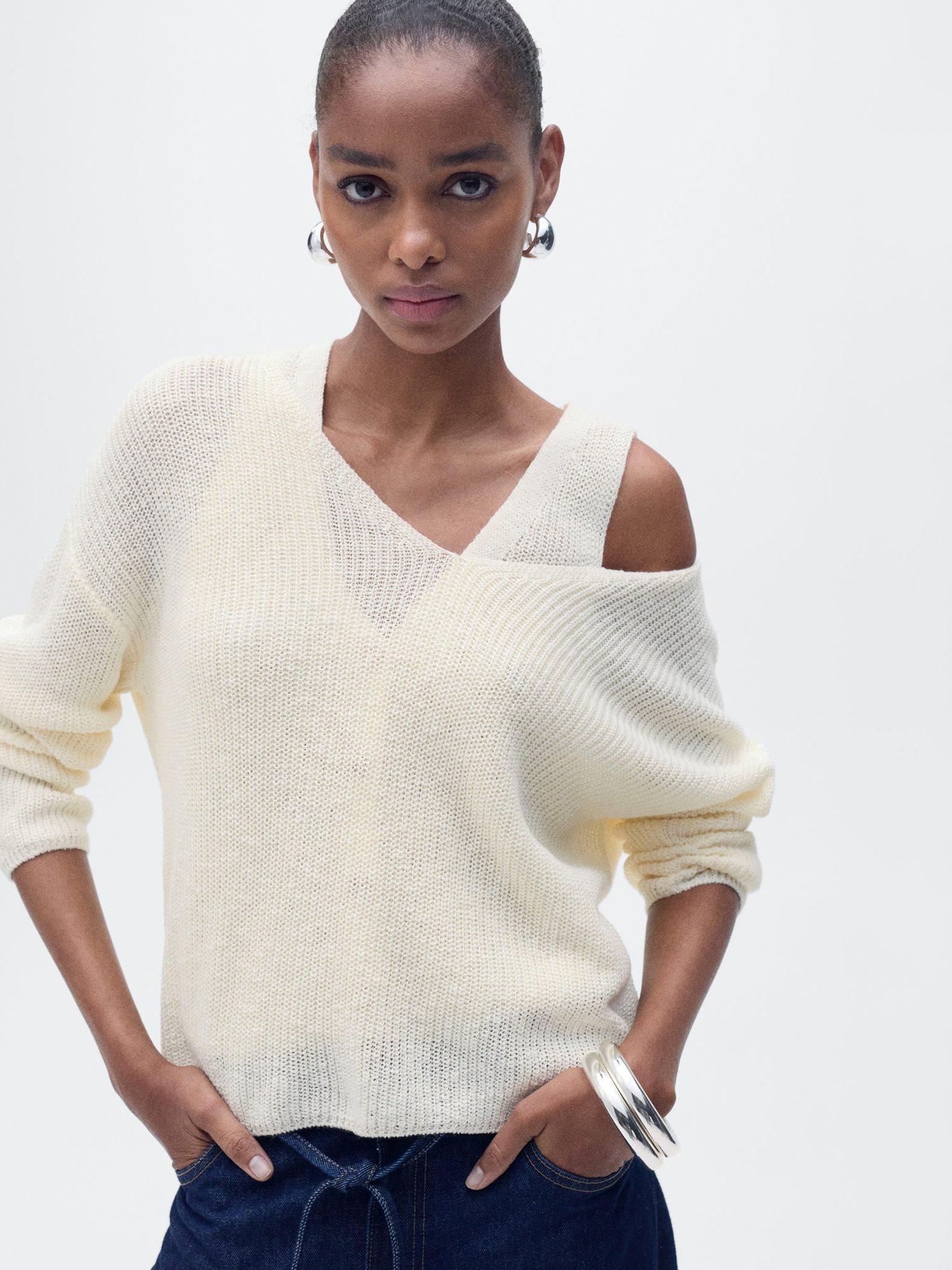 Product image 1 of 9, which shows Mango Jazmin V-Neck Jumper, Cream, L