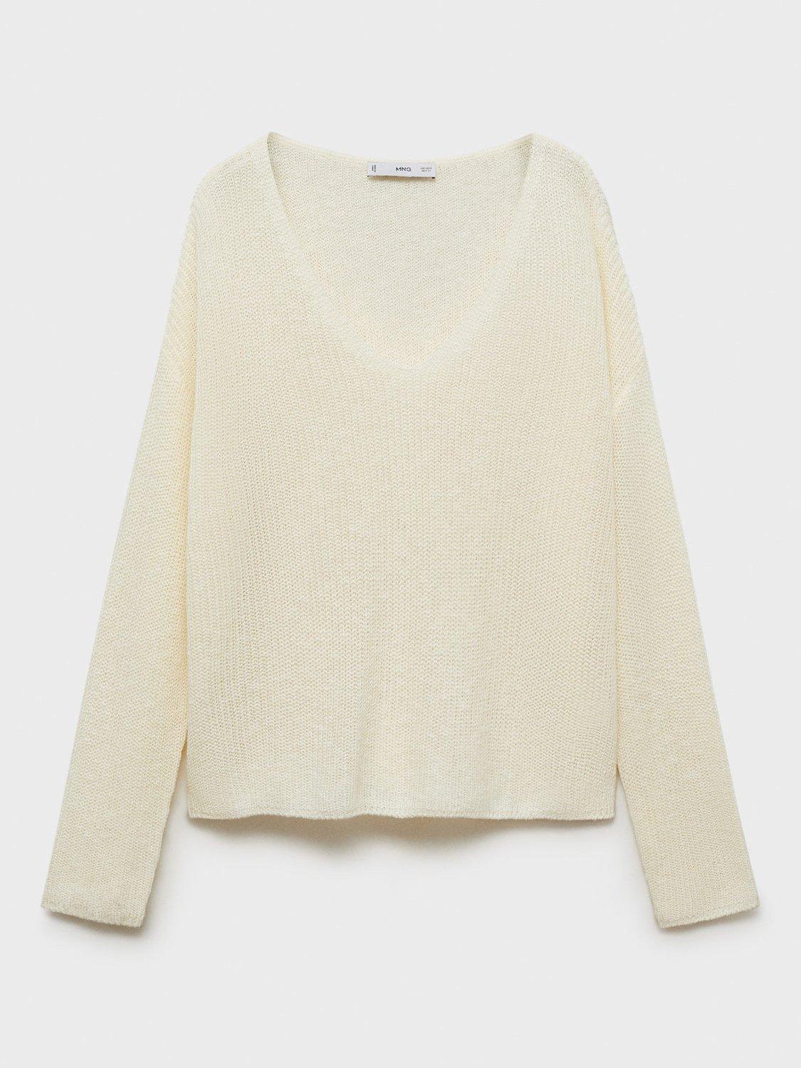 Product image 3 of 9, which shows Mango Jazmin V-Neck Jumper, Cream, L