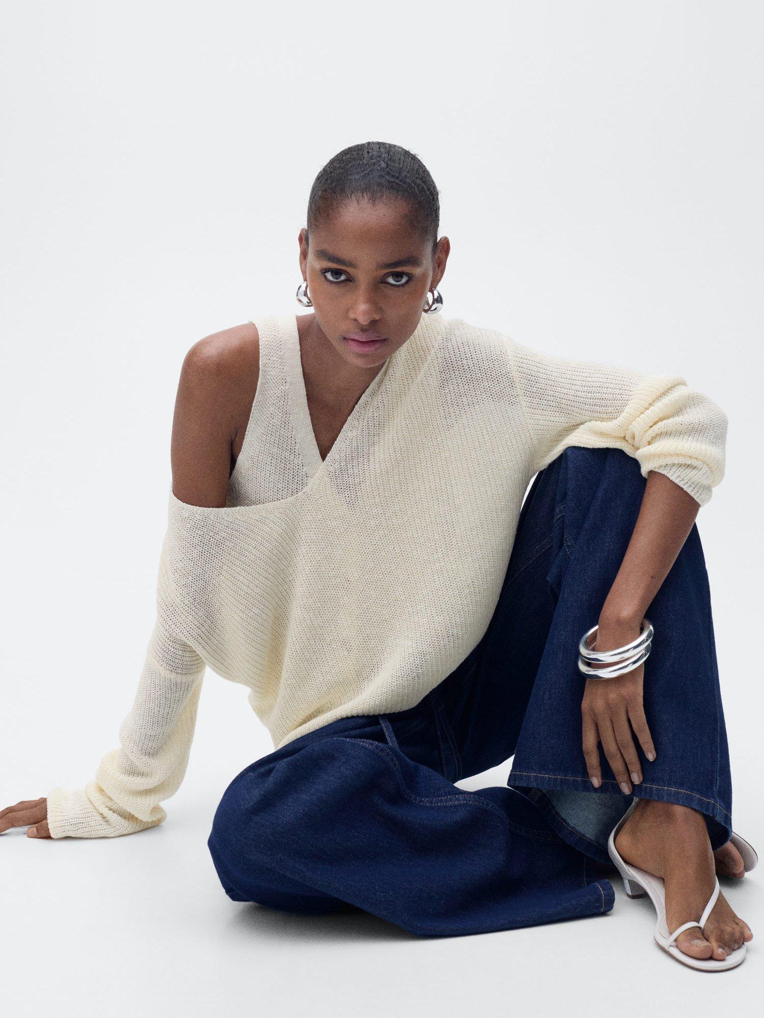 Product image 7 of 9, which shows Mango Jazmin V-Neck Jumper, Cream, L