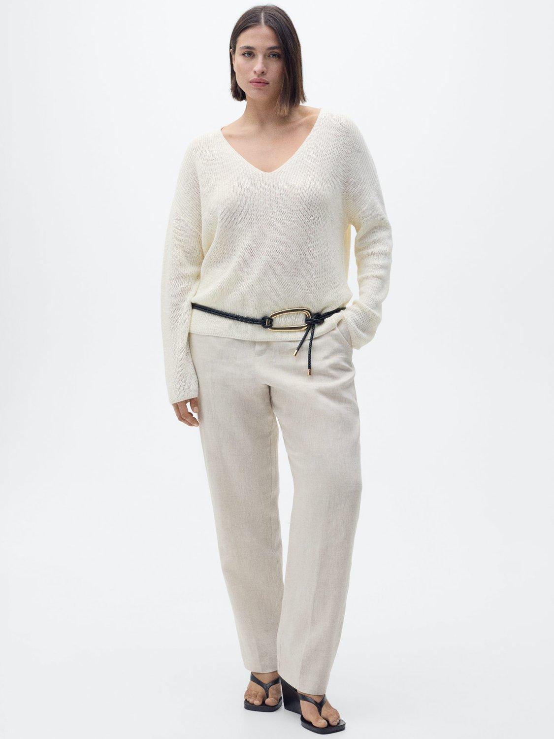 Product image 8 of 9, which shows Mango Jazmin V-Neck Jumper, Cream, L