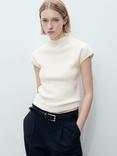 Mango Dumin High Neck Cap Sleeve Jumper, Light Beige