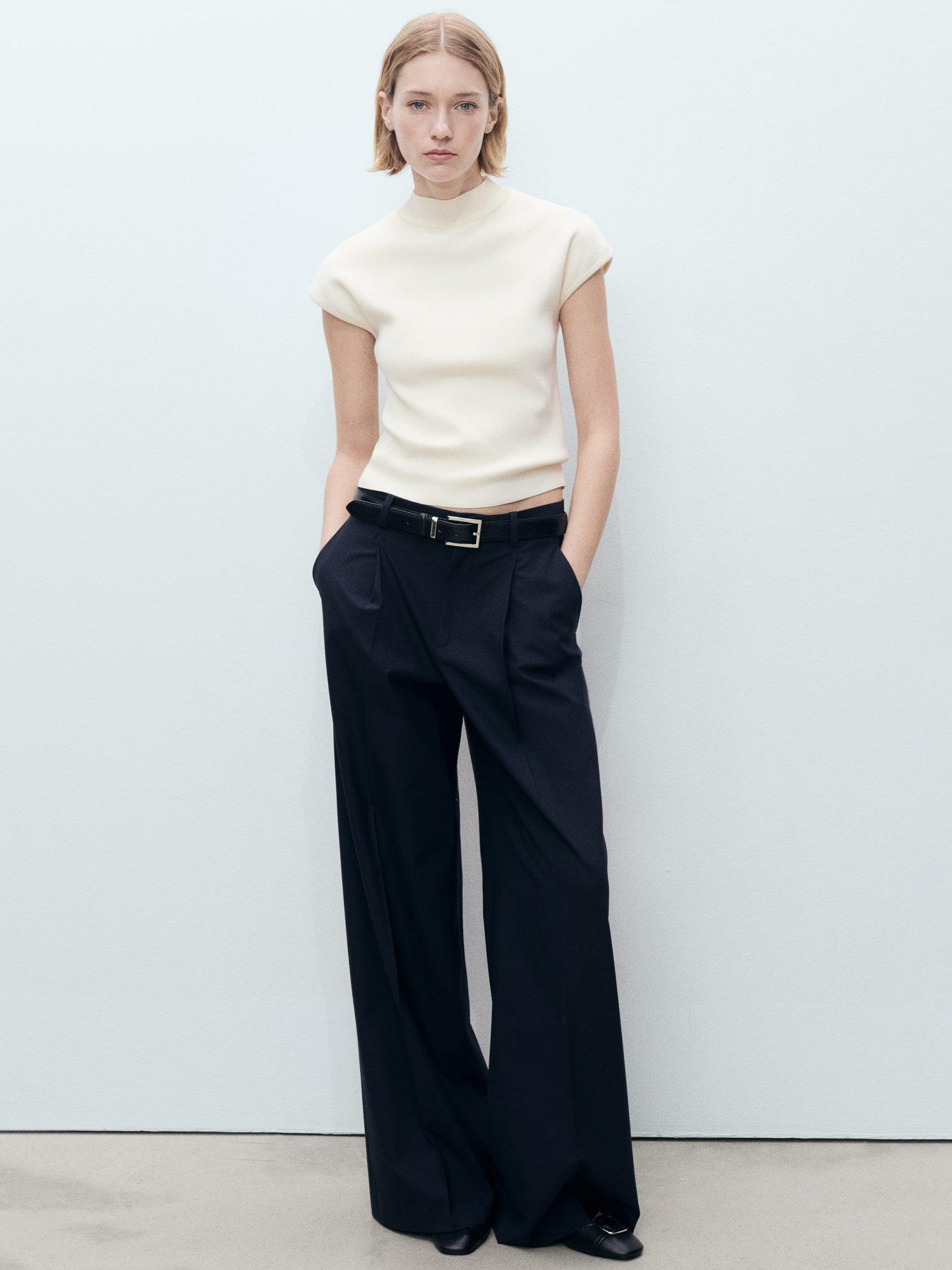 Product image 2 of 7, which shows Mango Dumin High Neck Cap Sleeve Jumper, Light Beige, XS