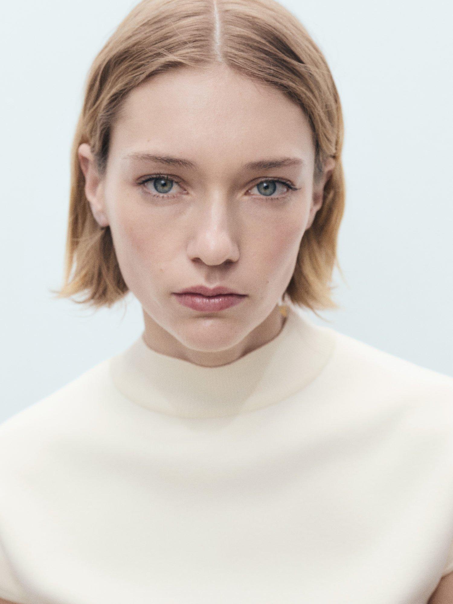Product image 6 of 7, which shows Mango Dumin High Neck Cap Sleeve Jumper, Light Beige, XS