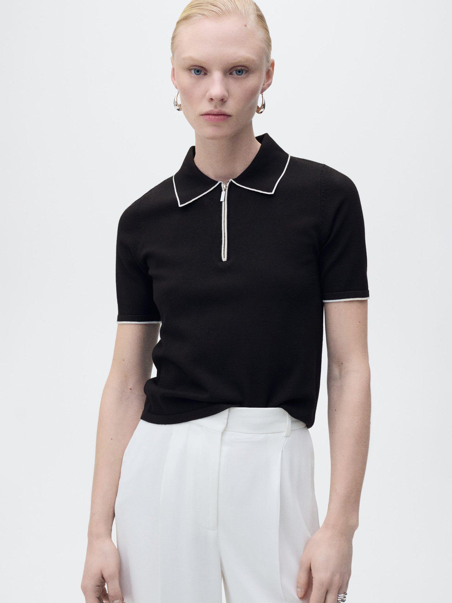 Product image 1 of 6, which shows Mano Piped Half Zip Short Sleeve Jumper, Black, XXS