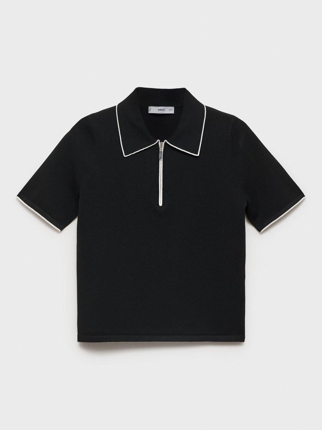 Product image 3 of 6, which shows Mano Piped Half Zip Short Sleeve Jumper, Black, XXS
