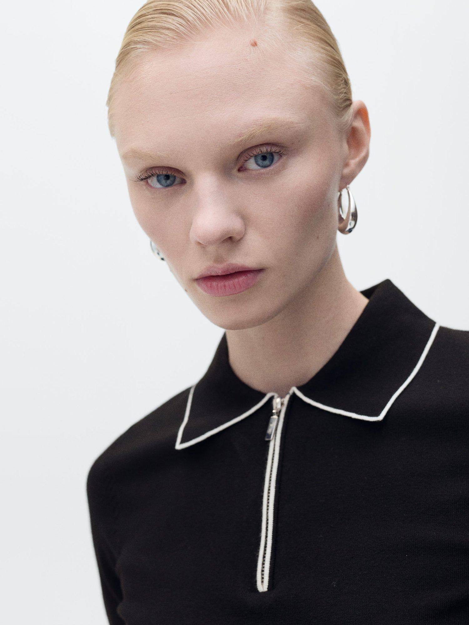 Product image 5 of 6, which shows Mano Piped Half Zip Short Sleeve Jumper, Black, XXS