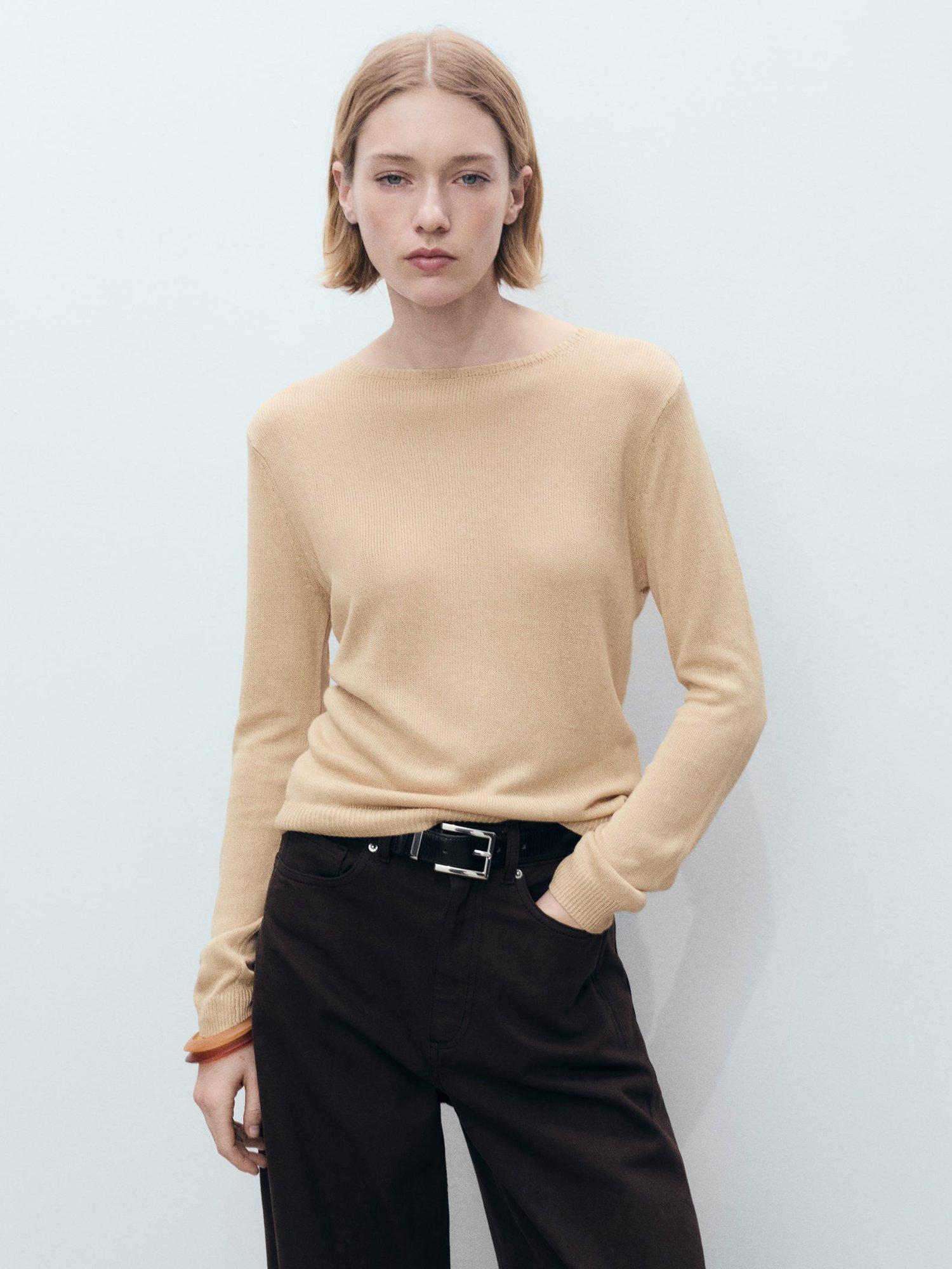 Product image 1 of 7, which shows Mango Rosa Boat Neck Jumper, Medium Brown, XS