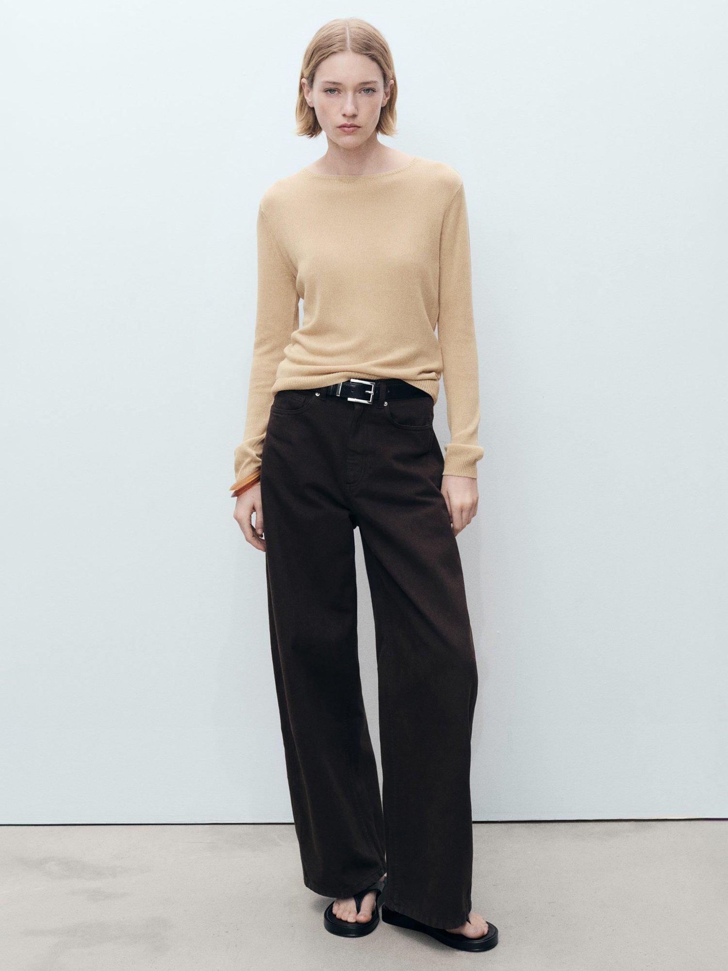 Product image 2 of 7, which shows Mango Rosa Boat Neck Jumper, Medium Brown, XS