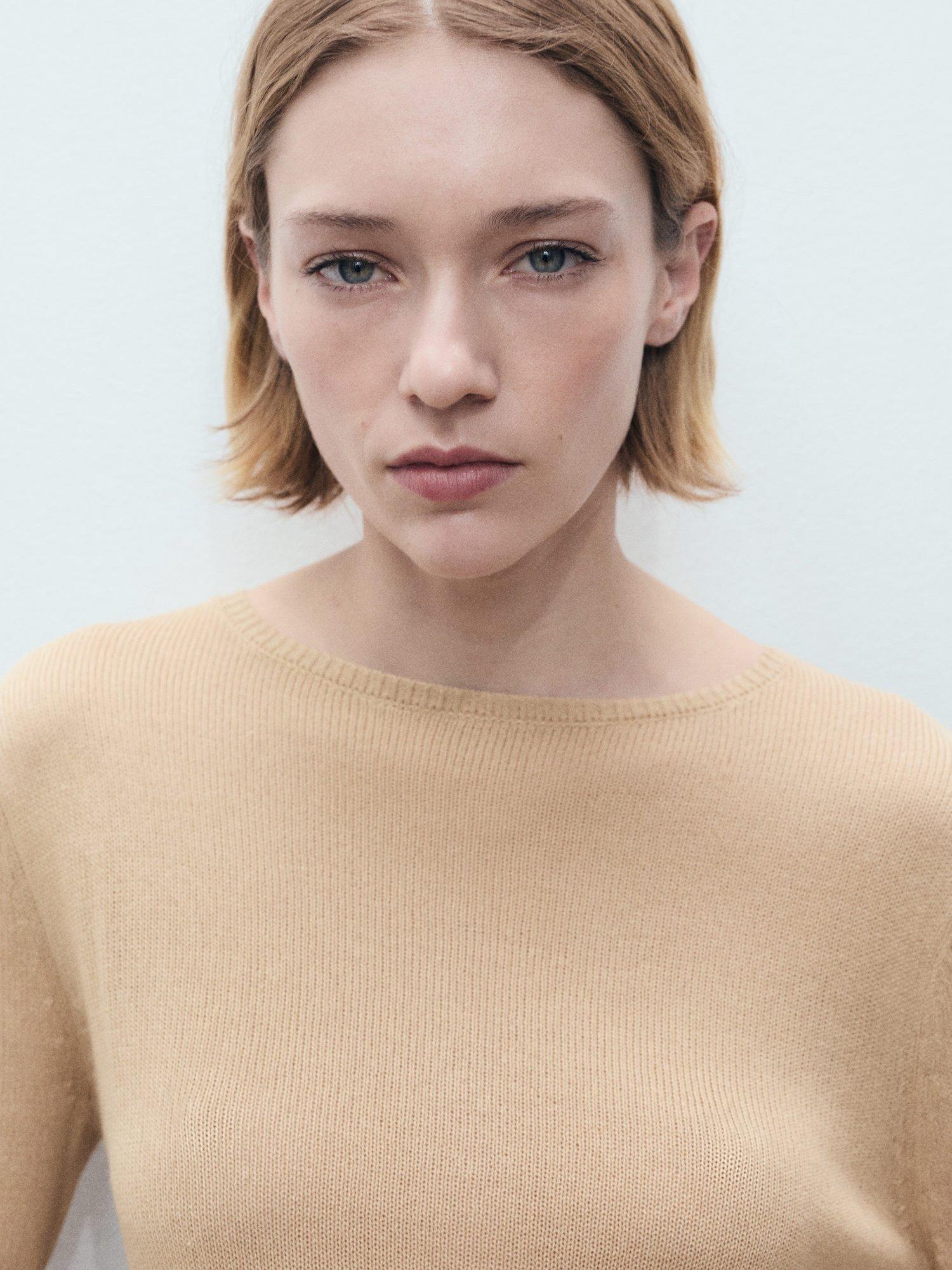 Product image 6 of 7, which shows Mango Rosa Boat Neck Jumper, Medium Brown, XS