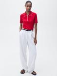 Mango Piped Half Zip Short Sleeve Jumper, Red